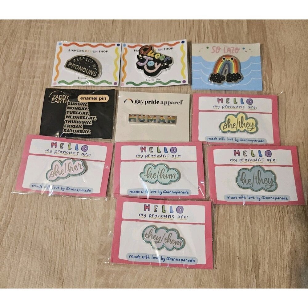 Lot Of 10 Enamel Gay Pride Pins She He They Rainbow Queer Joy Human Lot #4